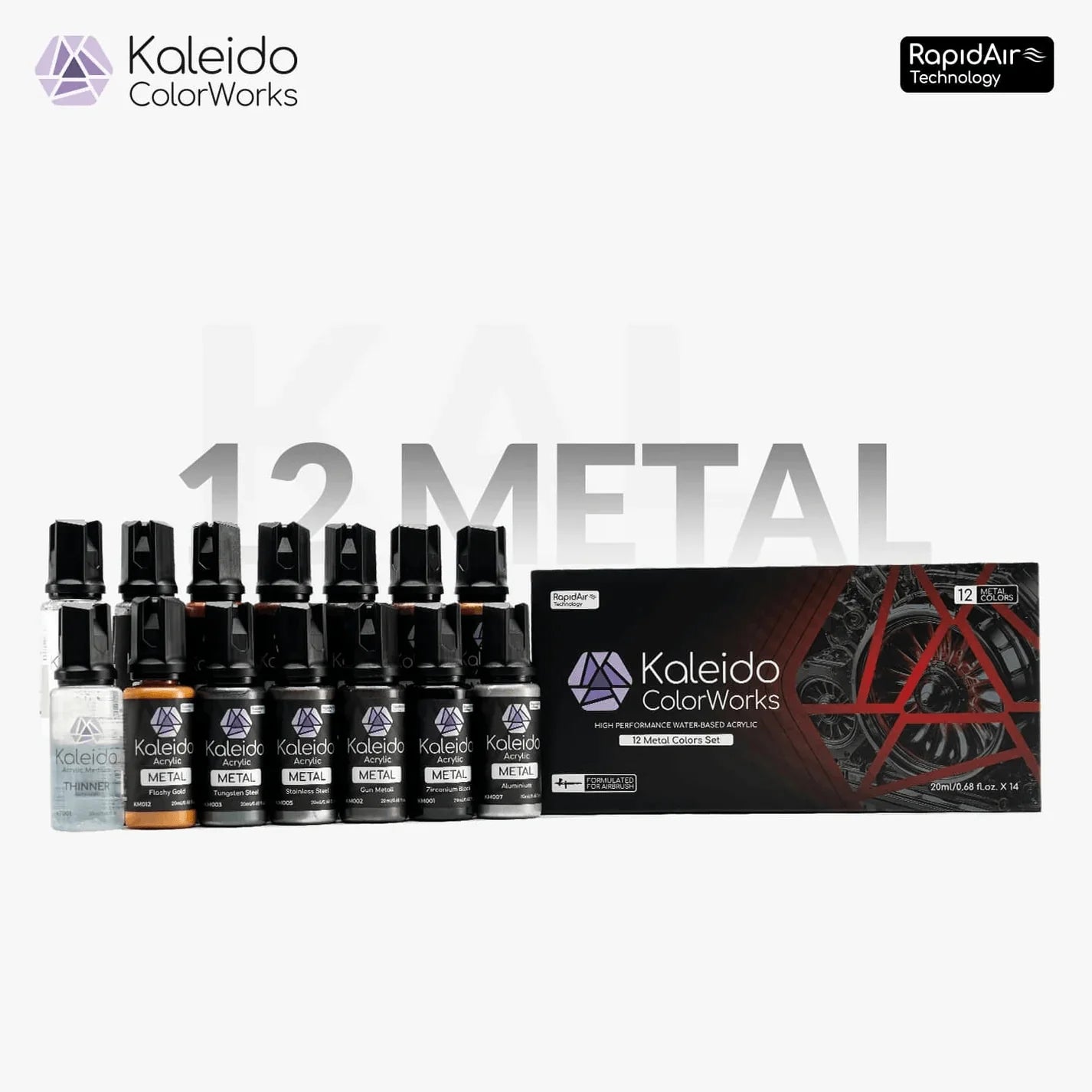 Gaahleri Paint Sets Kaleido Colorworks 12 Metal Colors Acrylic Set