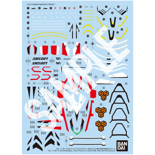 HG 1/100 YF-29 Durandal Valkyrie (Alto Saotome Use) Water-Slide Decals