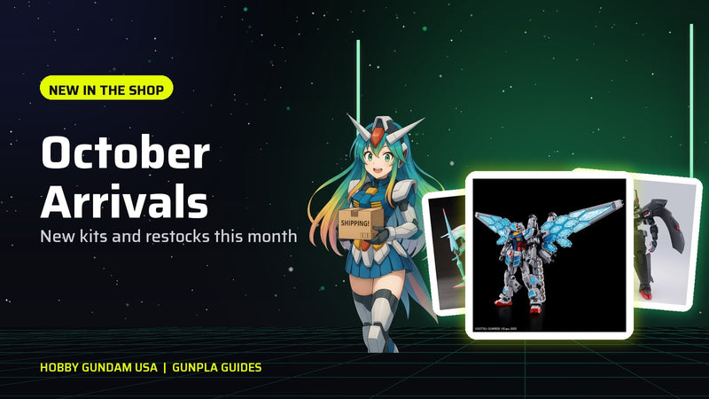 Mira-Chan holding a shipping box next to new Gunpla kits