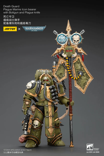 Death Guard Plague Marine Icon bearer with Boltgun and Plague knife