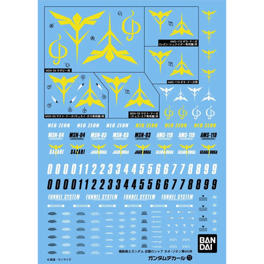 Gundam Decal No. 72 1/144 Scale Char's Counterattack Zeon Ver.