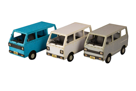 1/80 Scale Paper kit Town Corner Accessory Series kei van(white/blue/silver)