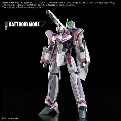 HG 1/100 VF-31C SIEGFRIED (MIRAGE FARINA JENIUS USE) WATER DECALS