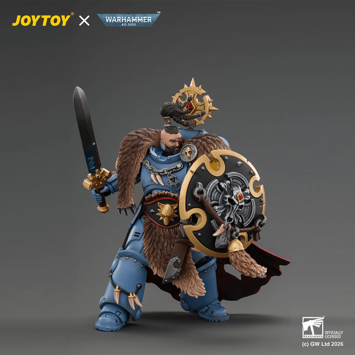 Space Wolves Wolf Guard Battle Leader with Master-crafted Power Weapon, Storm Shield, Thunder Hammer,Master-crafted Heavy Bolt Pistol, and Plasma Pistol