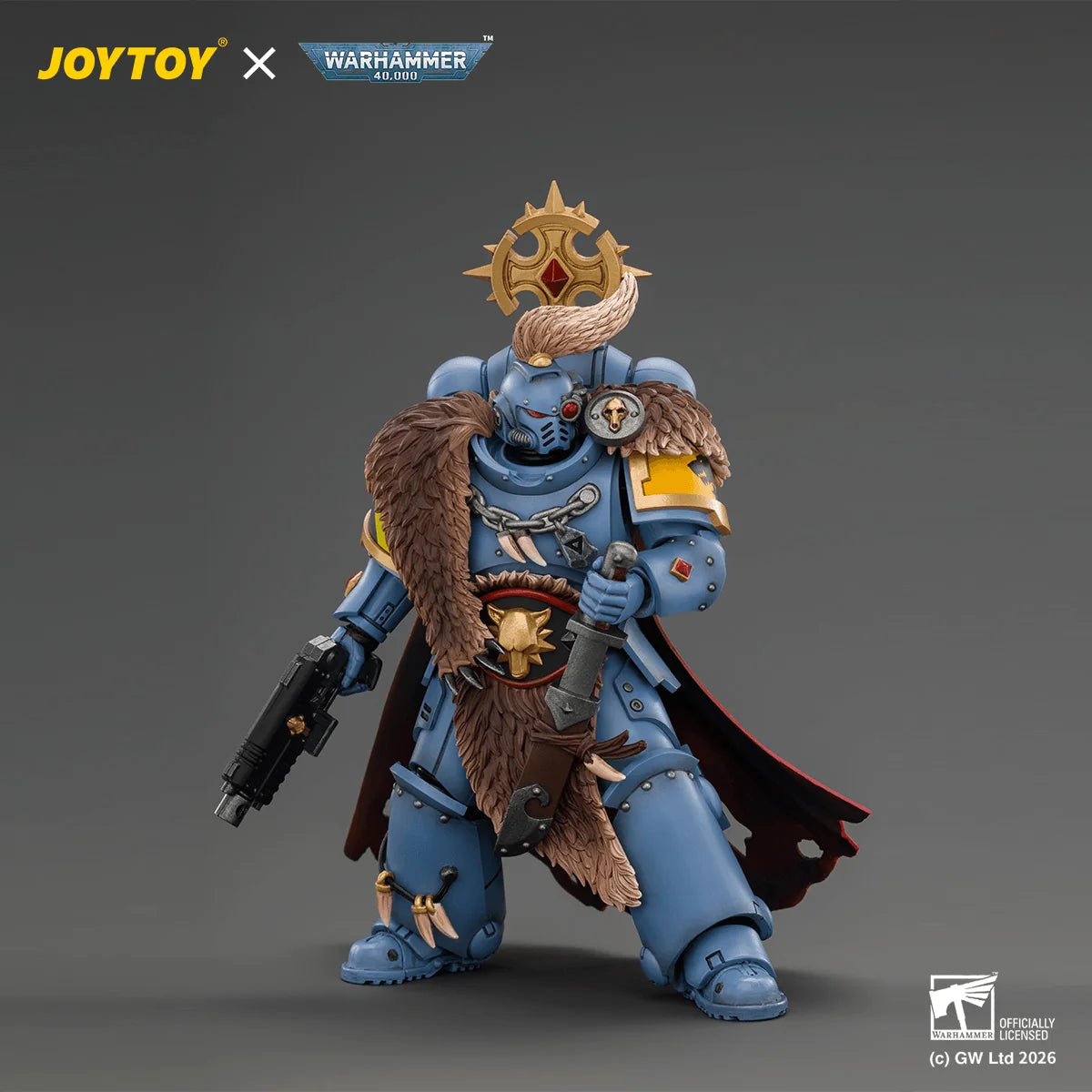 Space Wolves Wolf Guard Battle Leader with Master-crafted Power Weapon, Storm Shield, Thunder Hammer,Master-crafted Heavy Bolt Pistol, and Plasma Pistol