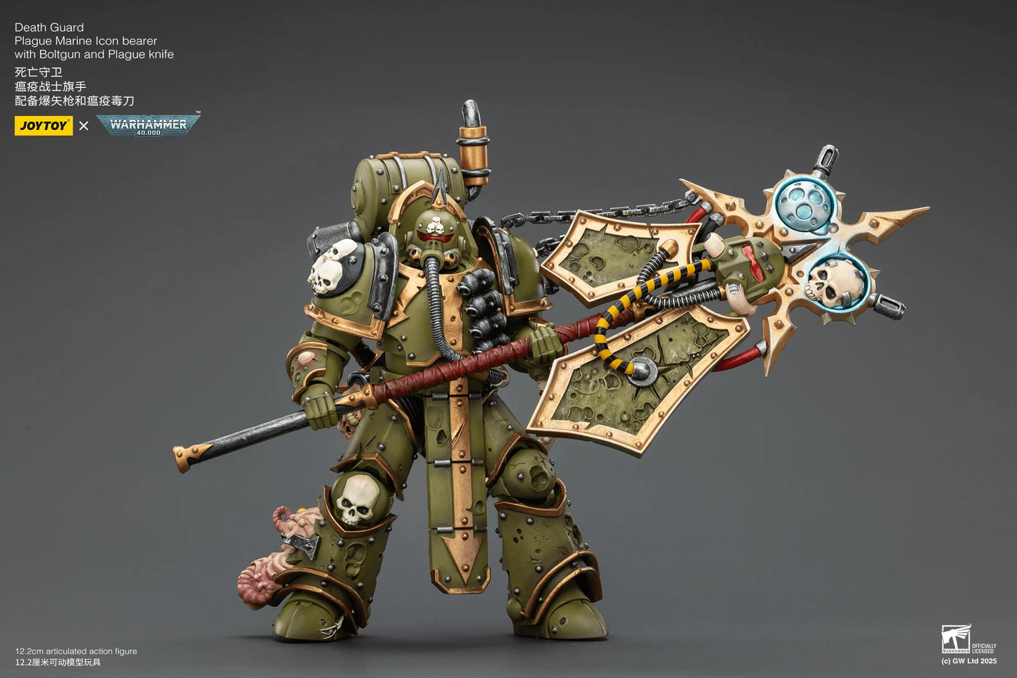 Death Guard Plague Marine Icon bearer with Boltgun and Plague knife