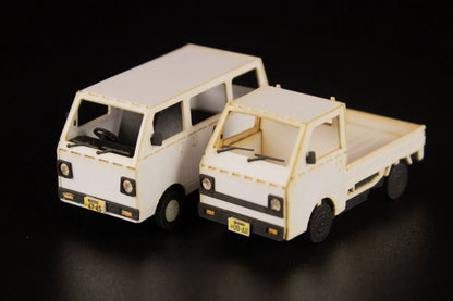 1/80 Scale Paper kit Town Corner Accessory Series kei van(white/blue/silver)
