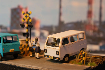 1/80 Scale Paper kit Town Corner Accessory Series kei van(white/blue/silver)