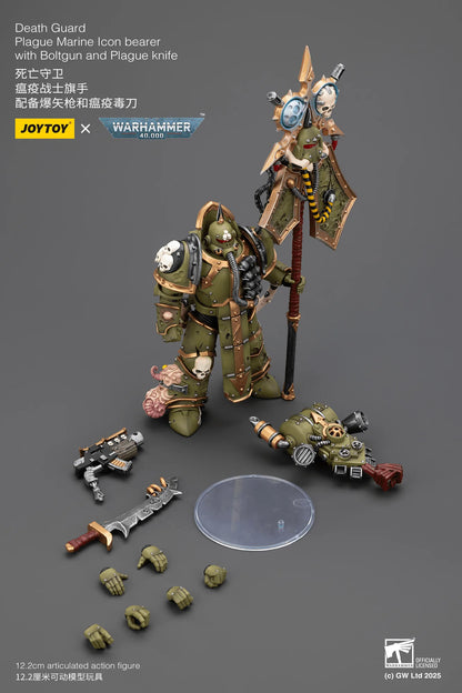 Death Guard Plague Marine Icon bearer with Boltgun and Plague knife
