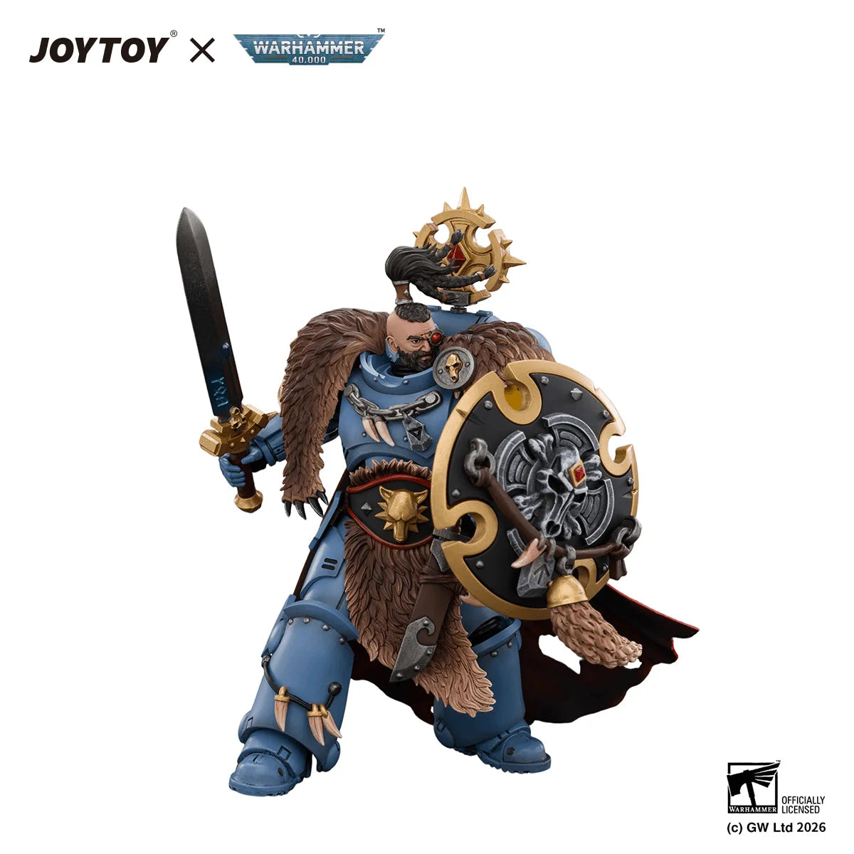 Space Wolves Wolf Guard Battle Leader with Master-crafted Power Weapon, Storm Shield, Thunder Hammer,Master-crafted Heavy Bolt Pistol, and Plasma Pistol