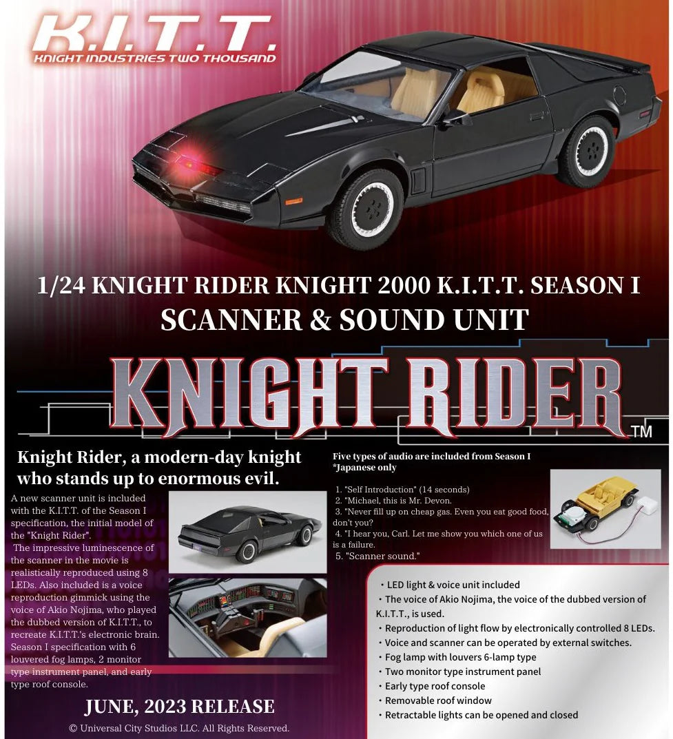 Aoshima 1/24 Knight Rider K.I.T.T. Season I Model Kit with Scanner & Sound Unit