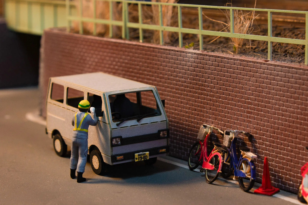 1/80 Scale Paper kit Town Corner Accessory Series kei van(white/blue/silver)