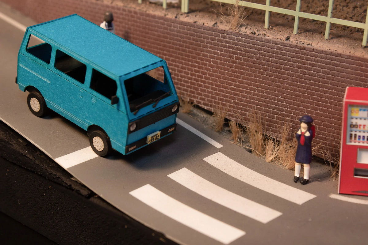 1/80 Scale Paper kit Town Corner Accessory Series kei van(white/blue/silver)