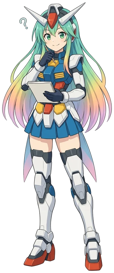 Mira-Chan thinking with a notebook
